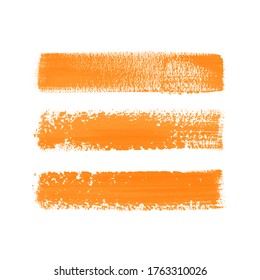 Art brush stroke paint texture set isolated vector background. Grunge orange stripe set.