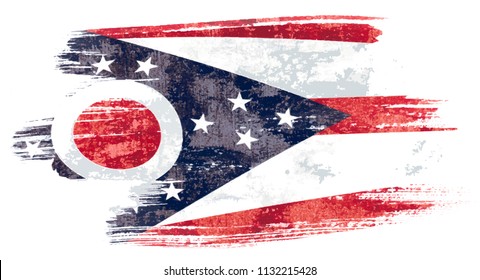 Art brush watercolor painting of Ohio flag blown in the wind isolated on white background eps 10 bector illustration.