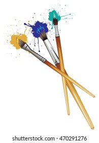 Art brushes with colorful dripping paint illustration.