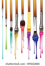 Art brushes with colorful dripping paint illustration.