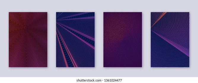 Art business card. Abstract lines modern brochure template. Violet vibrant gradients geometry on dark background. Juicy cover, brochure, poster, book etc.
