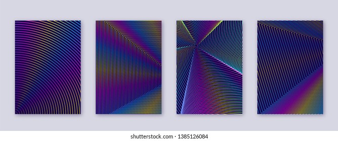 Art business card. Abstract lines modern brochure template. Rainbow vibrant gradients geometry on dark blue background. Worthy cover, brochure, poster, book etc.