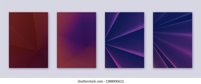 Art business card. Abstract lines modern brochure template. Violet vibrant gradients geometry on dark background. Indelible cover, brochure, poster, book etc.