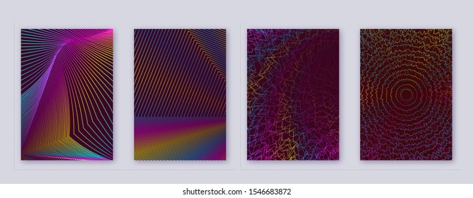 Art business card. Abstract lines modern brochure template. Rainbow vibrant gradients geometry on wine red background. Classy cover, brochure, poster, book etc.