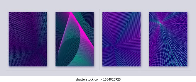 Art business card. Abstract lines modern brochure template. Neon vibrant gradients geometry on dark blue background. Mind-blowing cover, brochure, poster, book etc.