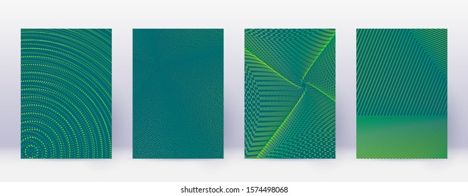 Art business card. Abstract lines modern brochure template. Green vibrant gradients geometry on dark background. Indelible cover, brochure, poster, book etc.