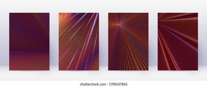 Art business card. Abstract lines modern brochure template. Orange vibrant gradients geometry on wine red background. Stunning cover, brochure, poster, book etc.