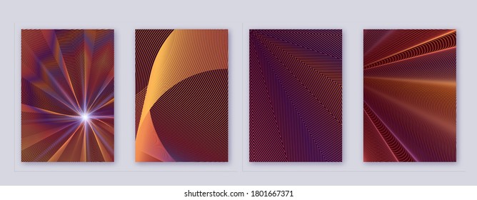 Art business card. Abstract lines modern brochure template. Orange vibrant gradients geometry on wine-red background. Unique cover, brochure, poster, book etc.