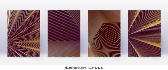 Art business card. Abstract lines modern brochure template. Gold vibrant gradients geometry on bordo background. Excellent cover, brochure, poster, book etc.