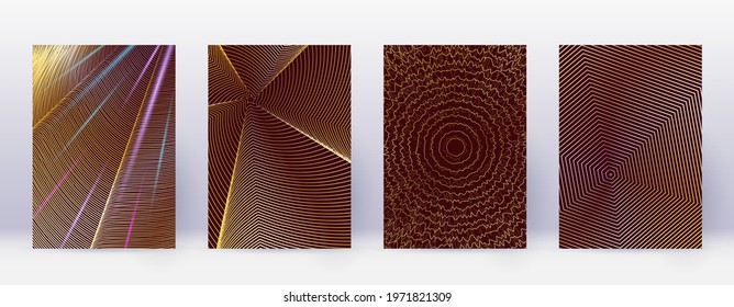 Art business card. Abstract lines modern brochure template. Gold vibrant gradients geometry on bordo background. Emotional cover, brochure, poster, book etc.