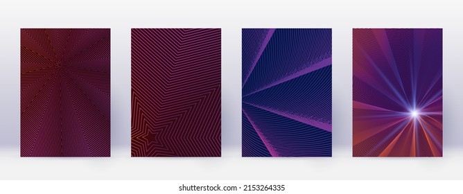 Art business card. Abstract lines modern brochure template. Violet vibrant gradients geometry on dark background. Outstanding cover, brochure, poster, book etc.