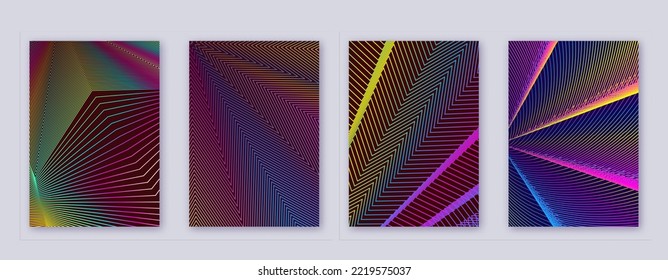 Art business card. Abstract lines modern brochure template. Rainbow vibrant gradients geometry on wine red background. Comely cover, brochure, poster, book etc.