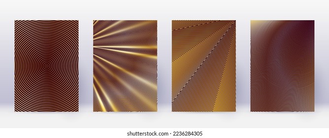 Art business card. Abstract lines modern brochure template. Gold vibrant gradients geometry on bordo background. Eminent cover, brochure, poster, book etc.