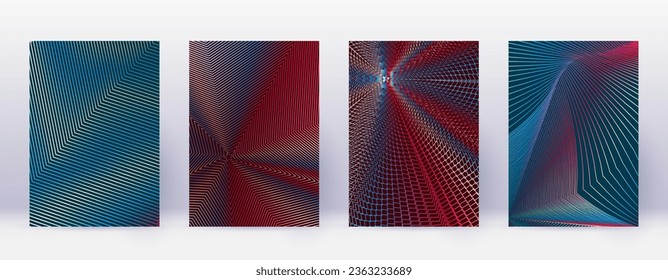 Art business card. Abstract lines modern brochure template. Red vibrant gradients geometry on white blue background. Imaginative cover, brochure, poster, book etc.