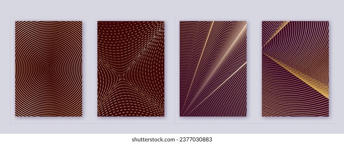 Art business card. Abstract lines modern brochure template. Gold vibrant gradients geometry on bordo background. Cool cover, brochure, poster, book etc.