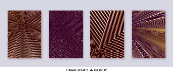 Art business card. Abstract lines modern brochure template. Gold vibrant gradients geometry on bordo background. Creative cover, brochure, poster, book etc.