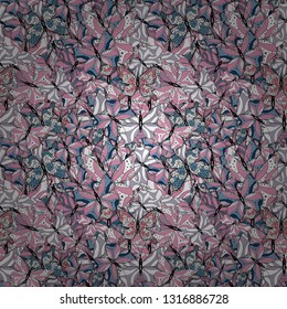 Art butterflies on pink, gray and white colors. Seamless background of colorful butterflies. Picture for Scrapbooking. Vector illustration.