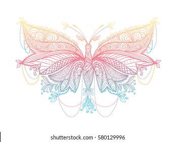 Art of a butterfly. Romantic sacred moth illustration. Vector poster print.