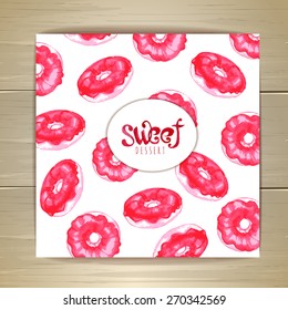 art cake or dessert card. Sweet background. Donuts