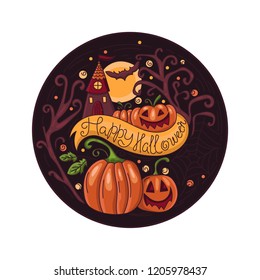 Art card for Happy Halloween.Design template for flyers, posters,ecards, invitations, brochures. Creative style. Vector illustration