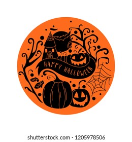 Art card for Happy Halloween.Design template for flyers, posters,ecards, invitations, brochures. Creative style. Vector illustration
