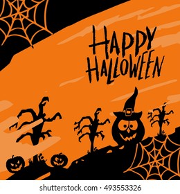 Art card for Happy Halloween.Design template for flyers, posters,ecards, invitations, brochures. Creative style. Vector illustration