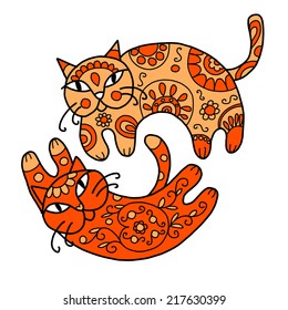 Art cats with floral ornament for your design