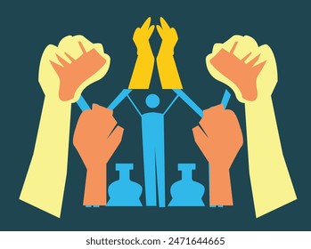 Art celebrating the International Day Against Drug Abuse and Illicit Trafficking on June 26, featuring global symbols, anti-drug messages, bold colors, and diverse people uniting against drug abuse