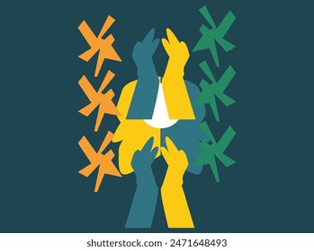 Art celebrating the International Day Against Drug Abuse and Illicit Trafficking on June 26, featuring global symbols, anti-drug messages, bold colors, and diverse people uniting against ilness