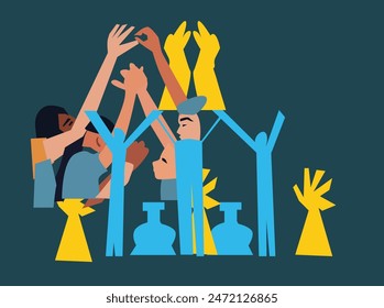 Art celebrating the International Day Against Drug Abuse and Illicit Trafficking on June 26, featuring global symbols, anti-drug messages, bold colors, and diverse people uniting helo