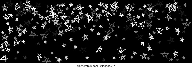 Art Chaotic Childish Bright Kids White Childish Handdrawn Illustration. Dark Grey Simple Naive Bright Kids Handdrawn Stars. Monochrome Stars Sky Night Gray Retro Black White Stars Background.