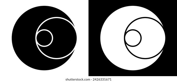 Art circle shape as symbol, logo or icon. A black figure on a white background and an equally white figure on the black side.