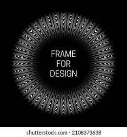 Art circular trippy frame for text. Monochrome design element.