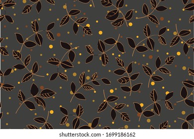 Art Class leaves Pattern on polka dots Seamless in Vector .