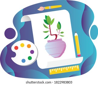Art class and painted still life vector concept for computer and mobile phone apps.