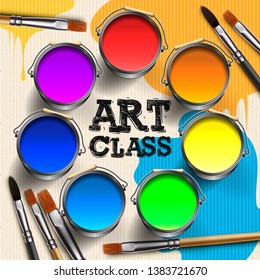 Art Class, Workshop Template Design. Kids art craft, education, creativity class concept, vector illustration.