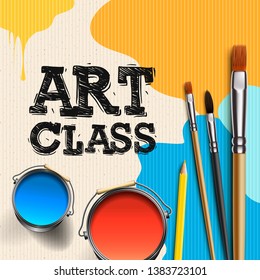 Art Class, Workshop Template Design. Kids art craft, education, creativity class concept, vector illustration.