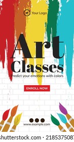 Art classes predict your emotions with colors portrait template design. 