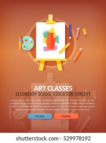 Art classes. Visual art gallery. Education and science vertical layout concepts. Flat modern style