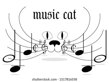 art classic music logo cat with notes on a mustache