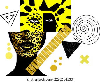  Afiches de pared abstracción de retratos de carátulas de arte, diseño gráfico de formas creativas con huella de leopardo texturizado, arte moderno