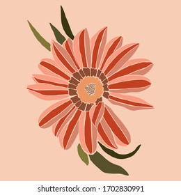 Art collage gazania flower in a minimal trendy style. Silhouette of flower in a contemporary simple abstract style on a pink background. Vector illustration For t-Shirt Print, card, poster, flyer