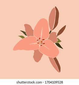 Art collage lily flower in a minimal trendy style. Silhouette of lily plants in a contemporary simple abstract style on a pink background. Vector illustration For t-Shirt Print, card, poster, flyer