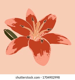 Art collage lily flower in a minimal trendy style. Silhouette of lily plants in a contemporary simple abstract style on a pink background. Vector illustration For t-Shirt Print, card, flyer