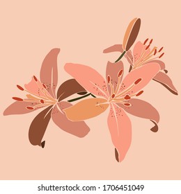 Art collage lily flower in a minimal trendy style. Silhouette of lily plants in a contemporary simple abstract style on a pink background. Vector illustration For t-Shirt Print, card, poster, flyer