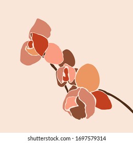 Art collage orchid flower in a minimal trendy style. Silhouette of orchid plants in a contemporary simple abstract style on a pink background. Vector illustration For t-Shirt Print, card, poster