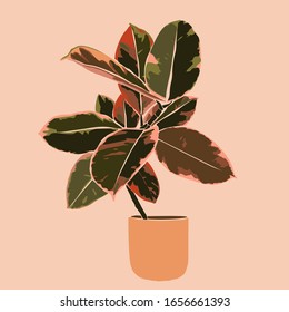 Art collage plant Tropical ficus leaves in a minimal trendy style. Silhouette of a plant in a contemporary simple abstract style. Vector illustration For t-Shirt Print, card, poster, social media post