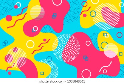 Art color background. Memphis pattern of geometric shapes for tissue and postcards. Hipster style 80s-90s. Abstract colorful funky background