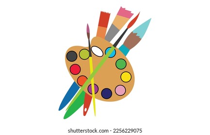 Art color palette with paintbrush drawing tools, Color Palette Icon and Vector Illustrations, Apple Color Icon Creative Kids, and Color Palette Icon Theme Vector Illustration.