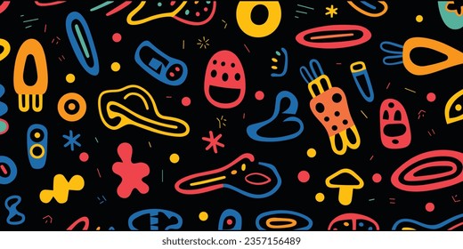 Art of Color Patterns Seamless Black, in the Style of Naive Charm, Memphis Design